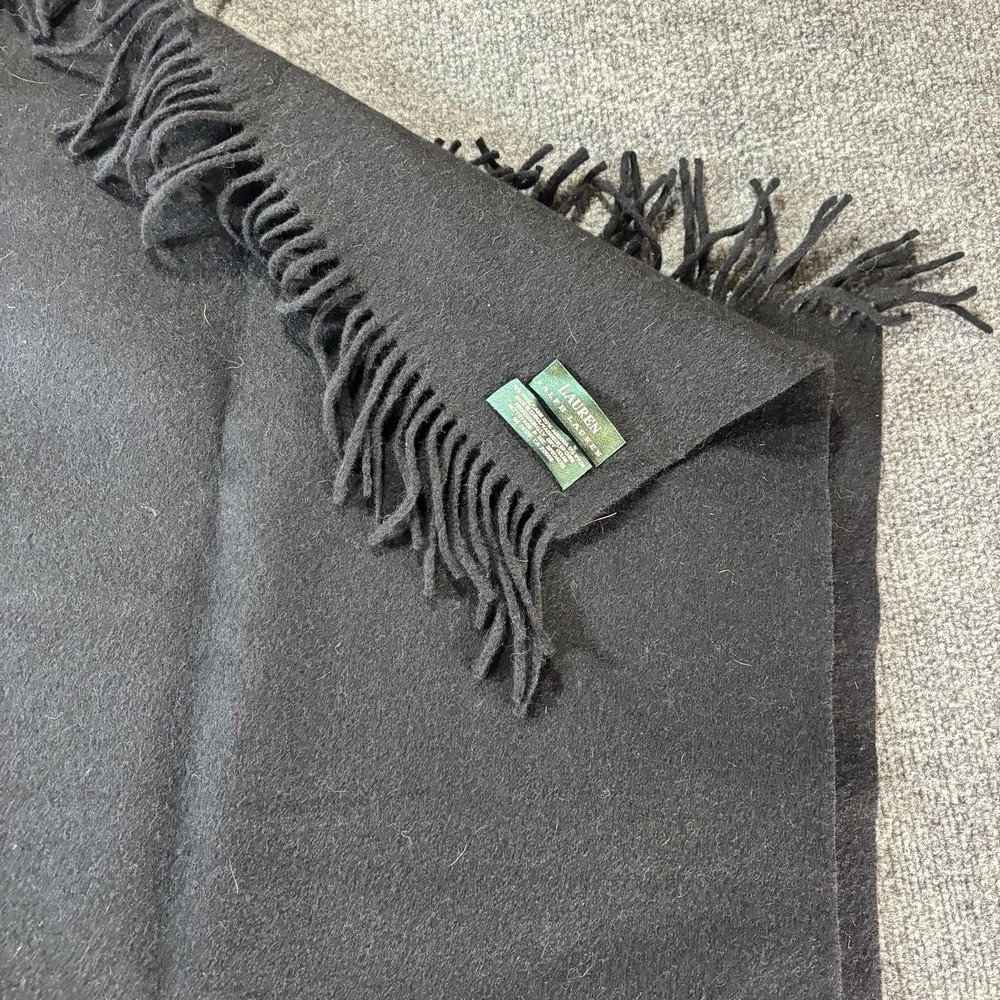 Lauren Ralph Lauren‎ Scarf Womens Black Wool Angora Fringe Winter Wrap Cozy